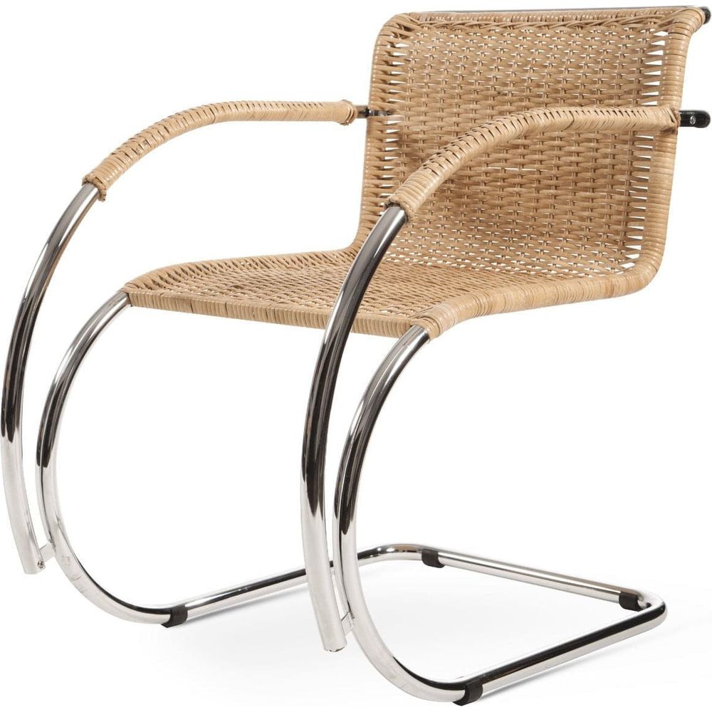Italian Made Mies Van Der Rohe Hand Made Cane Armchair-France & Son-FSC206NTRL-Dining ChairsSingle-1-France and Son