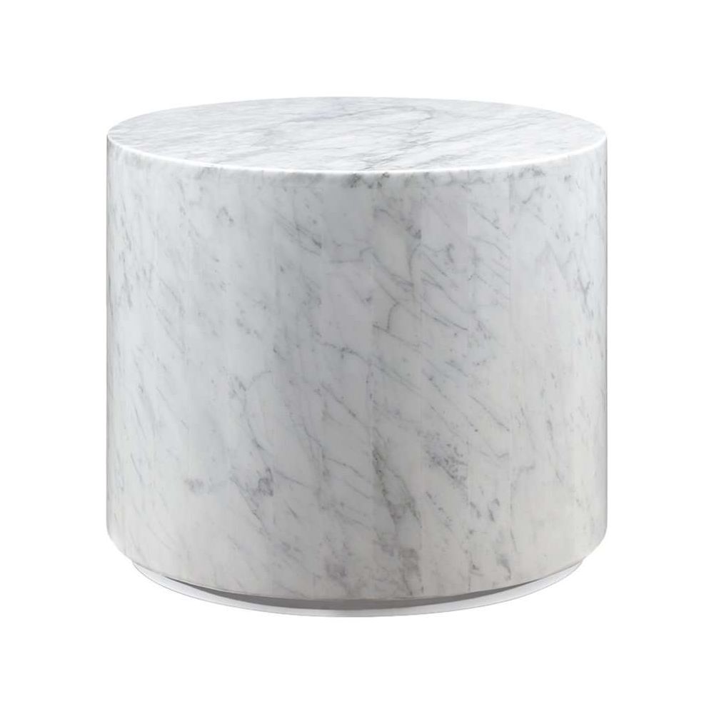 Carrara Marble Drum Side Table - White-France & Son-FVT040WHT-Side Tables-1-France and Son