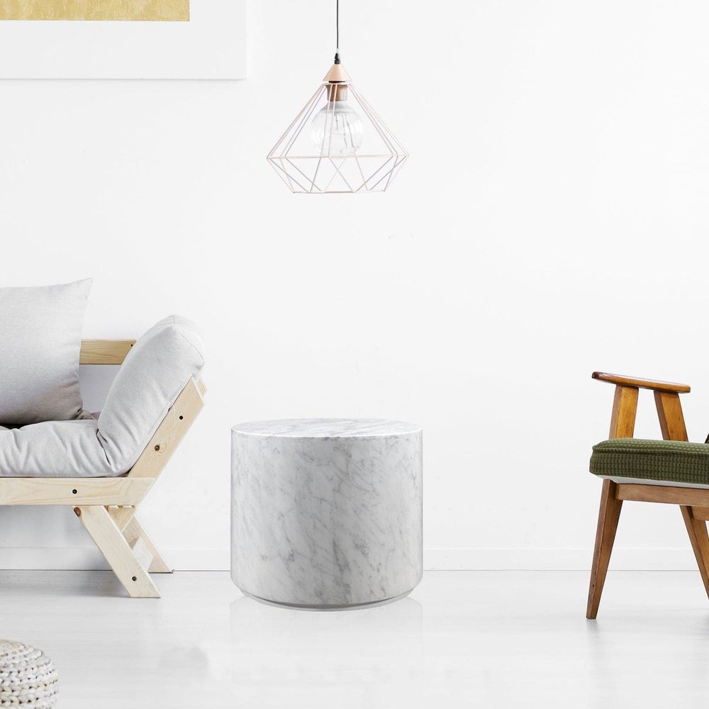 Carrara Marble Drum Side Table - White-France & Son-FVT040WHT-Side Tables-3-France and Son