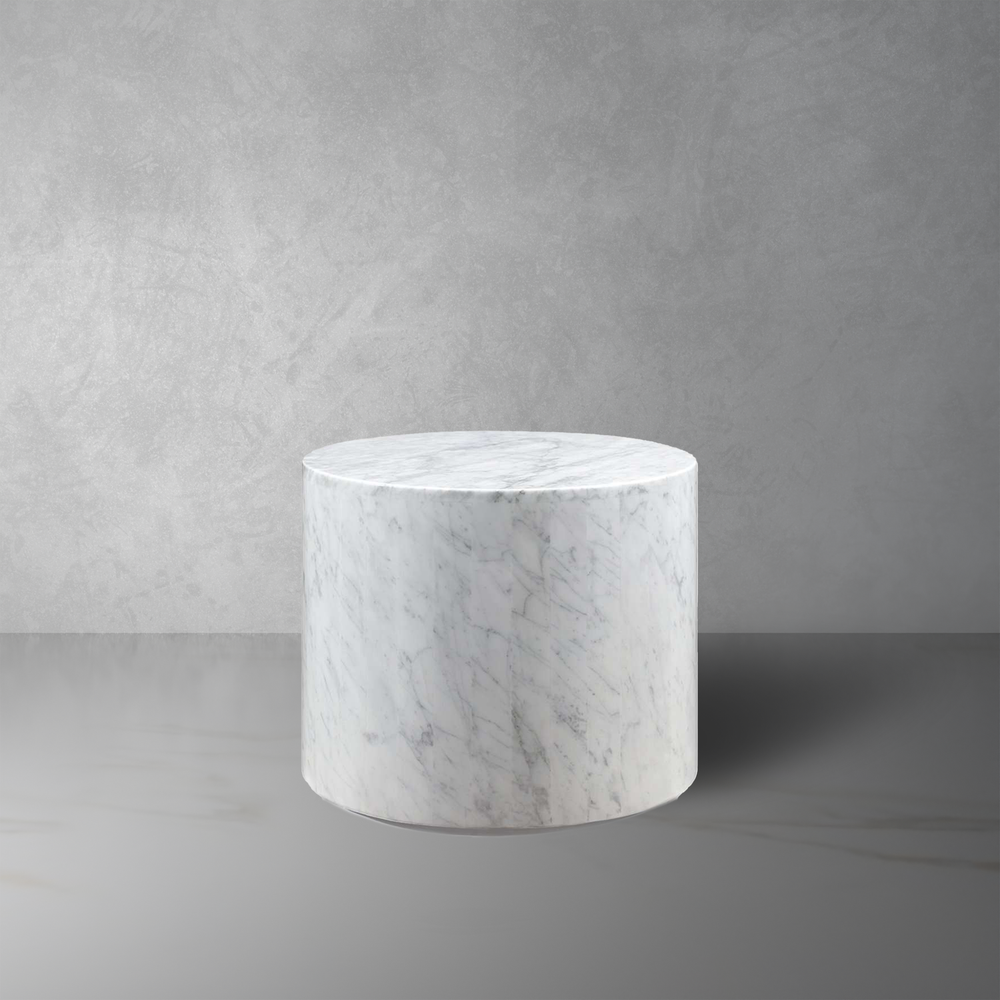 Carrara Marble Drum Side Table - Polished-France & Son-FVT040WHT-Side Tables-1-France and Son