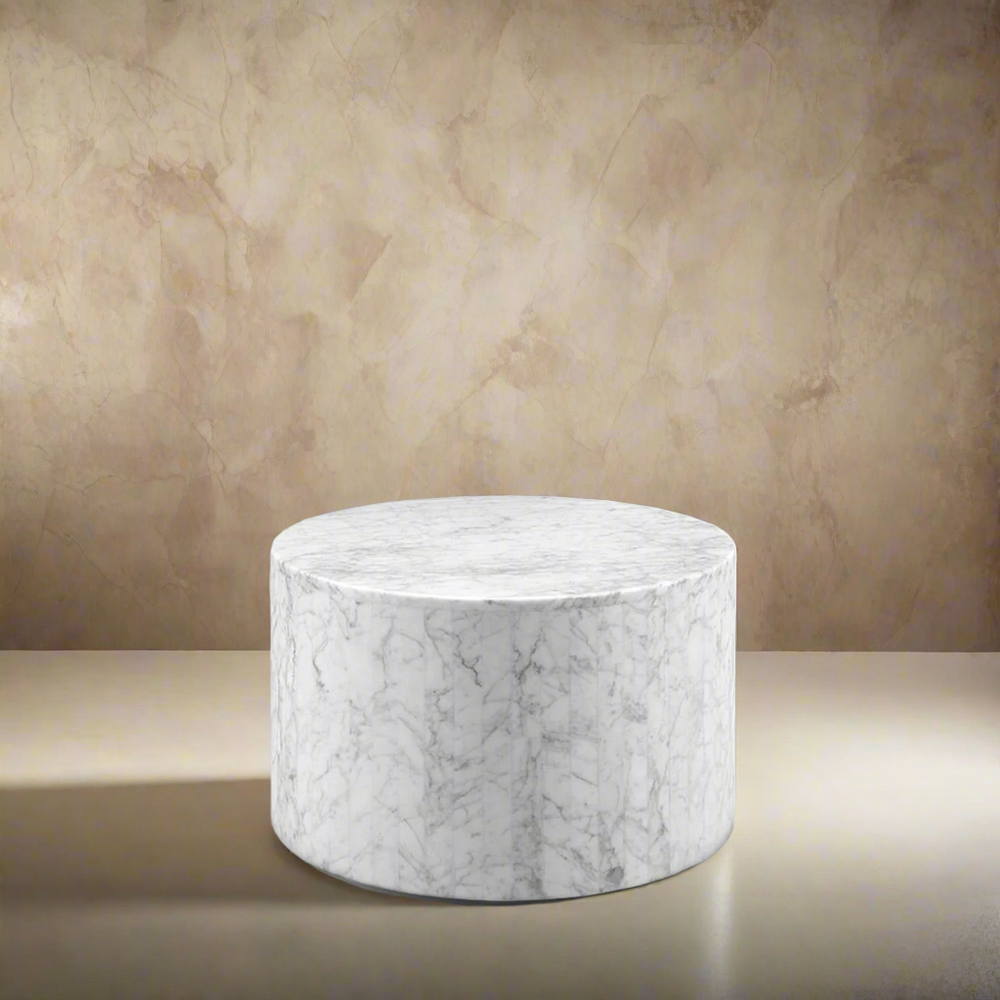 Carrara Marble Drum Bunching Table-France & Son-FVT043MWHT-Coffee Tables-1-France and Son