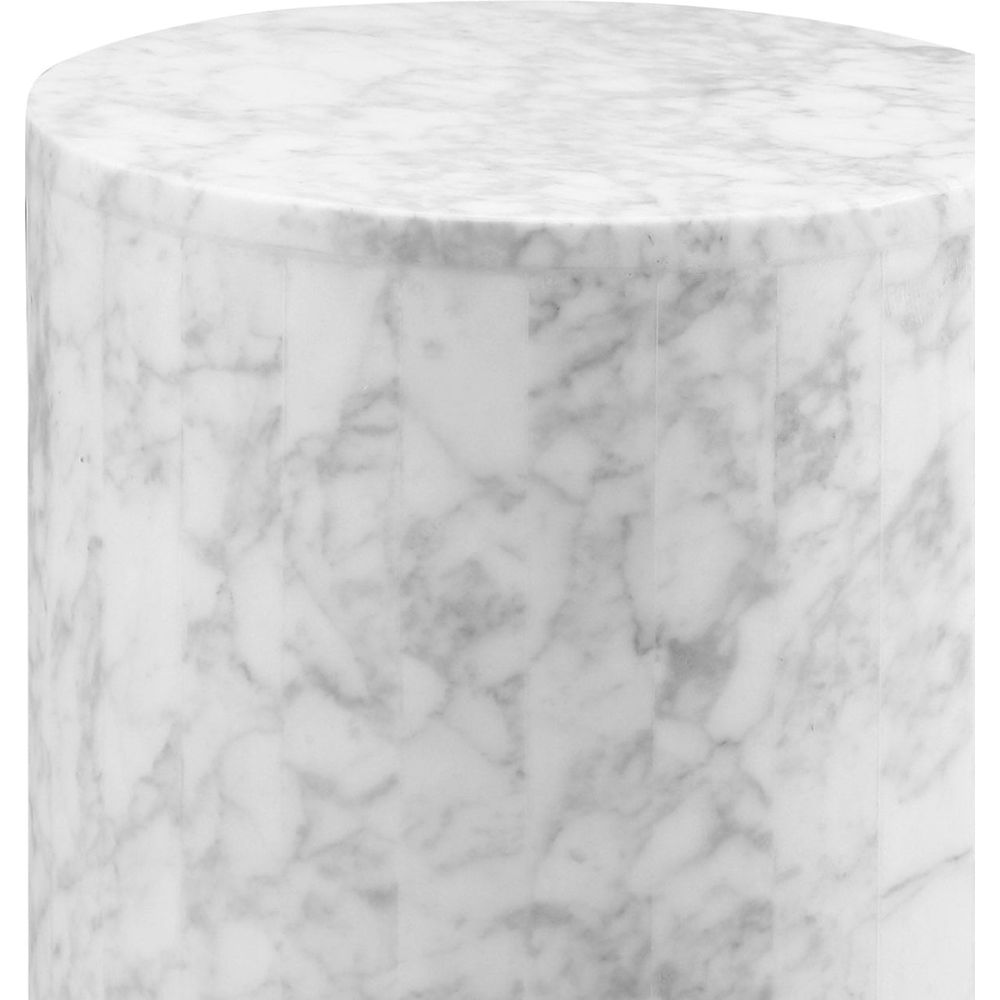 Carrara Marble Drum Pedestal Side Table 20.5 x 12 Dia