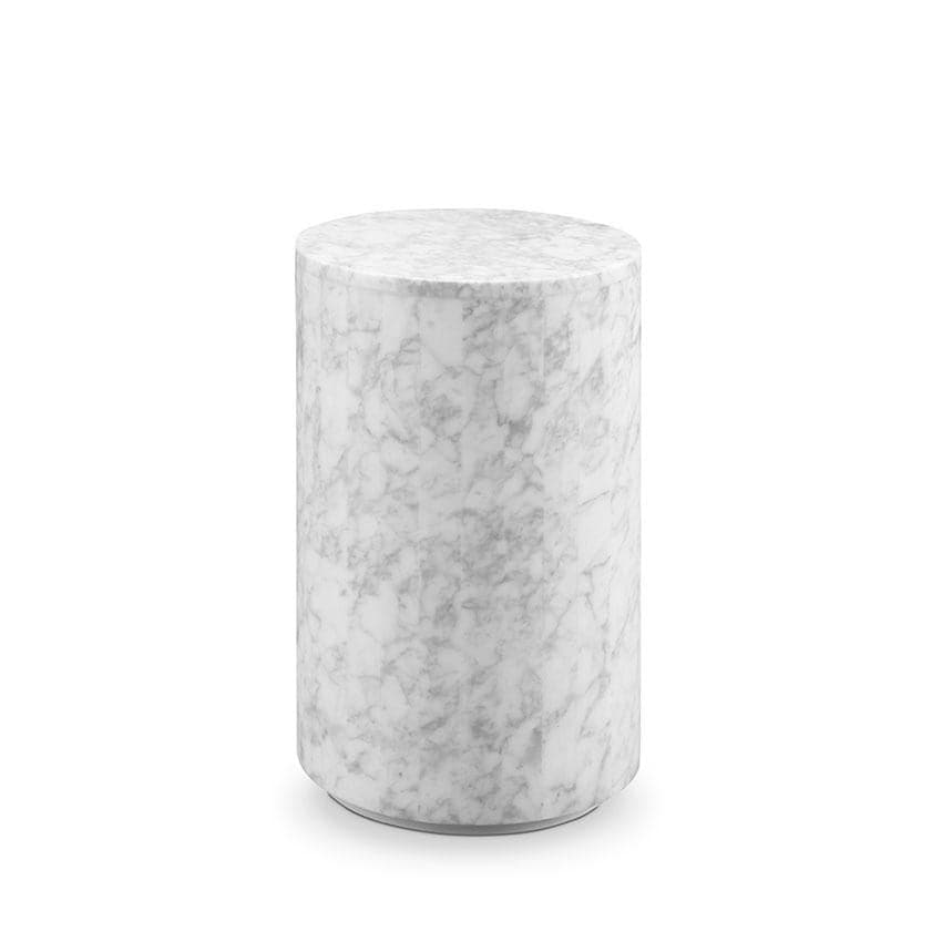 Carrara Marble Drum Pedestal Side Table-France & Son-FVT045MWHT-Side Tables-1-France and Son