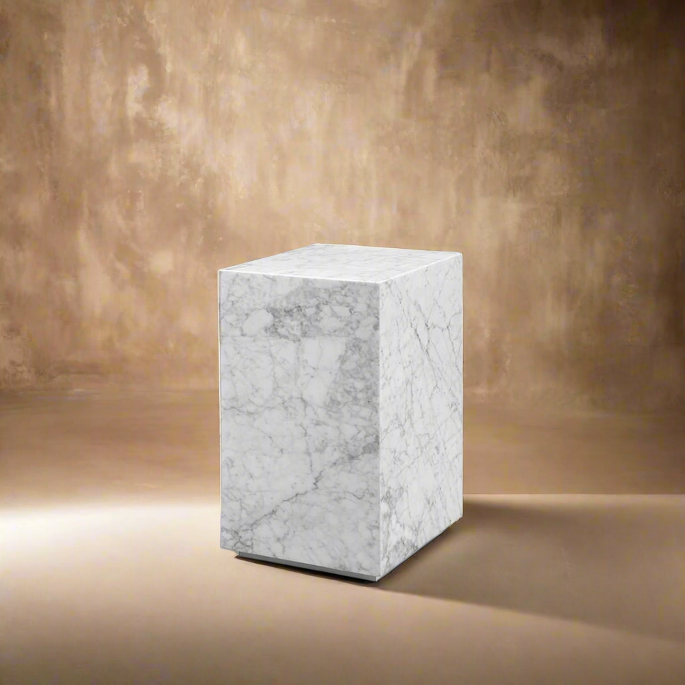 Carrara Marble Pedestal Side Table - Square-France & Son-FVT051MWHT-Side Tables-1-France and Son