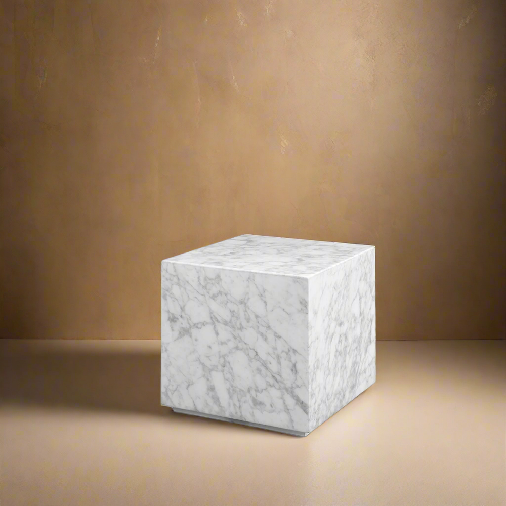 Carrara Marble Cube Side Table - Square-France & Son-FVT052MWHT-Side Tables-1-France and Son