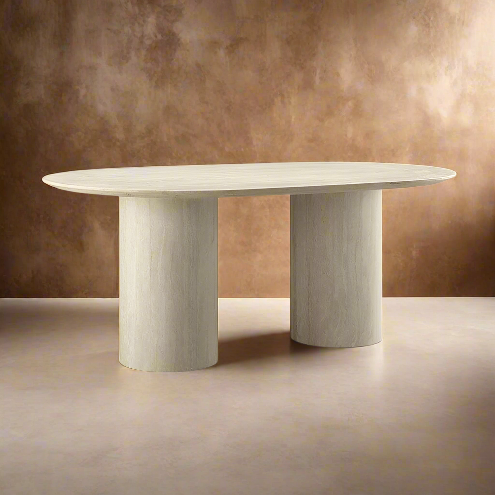 Bridie Oval Travertine Double Pedestal Dining Table