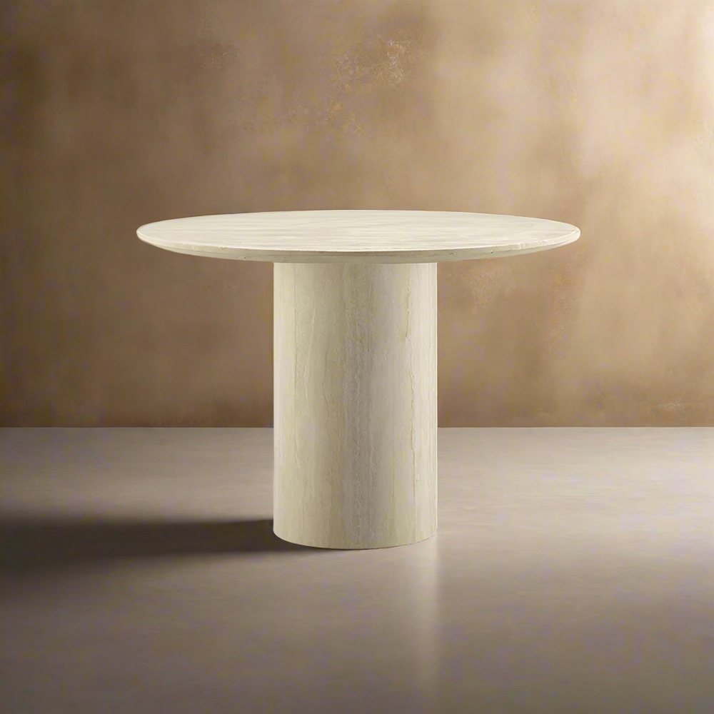 Bridie Round Travertine Pedestal Dining Table