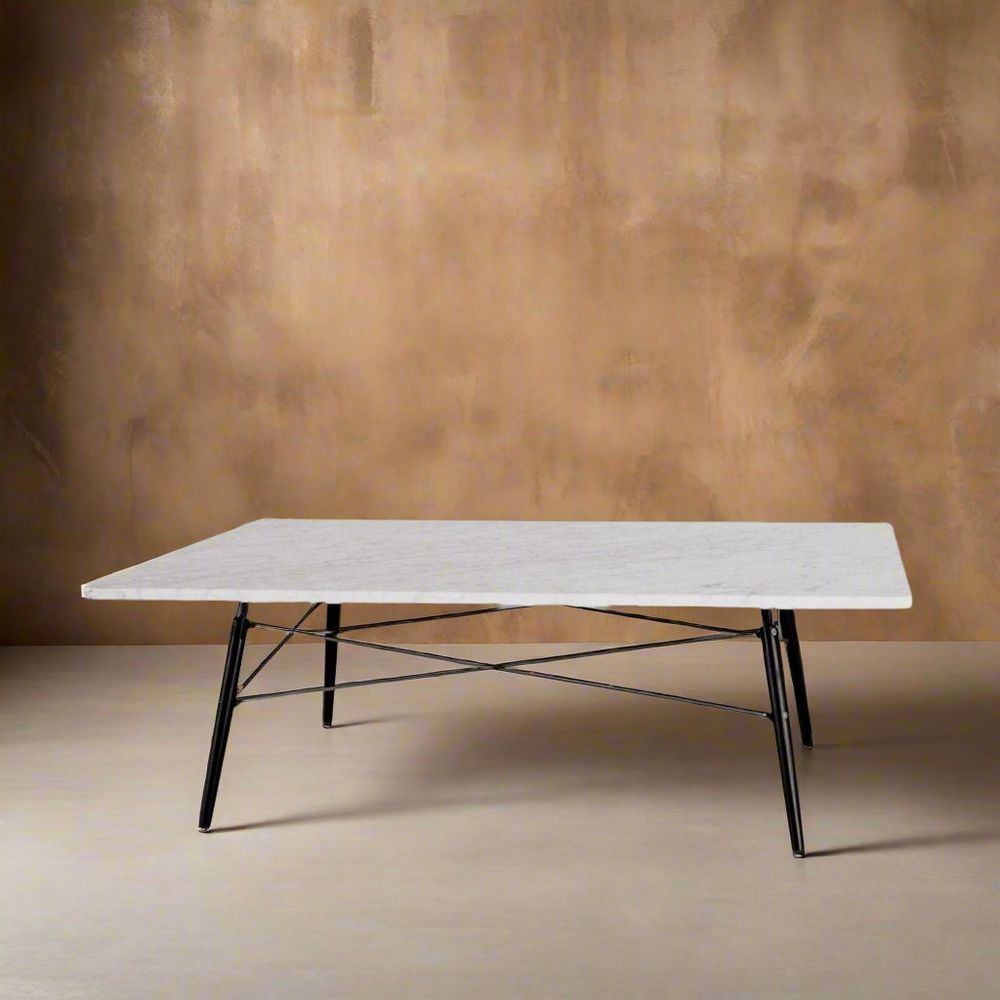 Carrara Marble Eiffel Base Coffee Table-France & Son-FXT1633WHT-Coffee Tables-1-France and Son