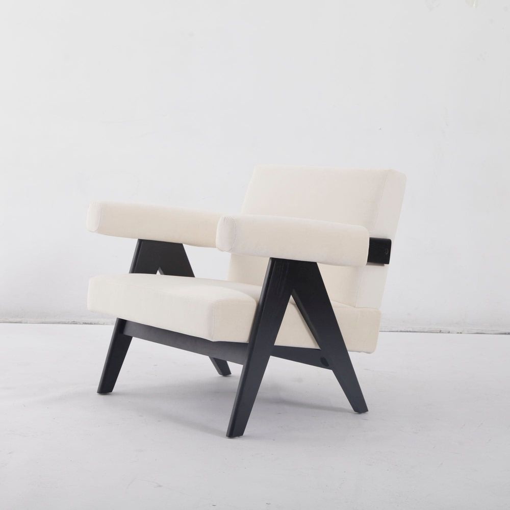 Jeanneret Upholstered Lounge Chair - Black / Beige