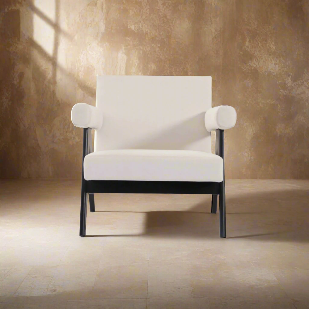 Jeanneret Upholstered Lounge Chair - Black / Beige