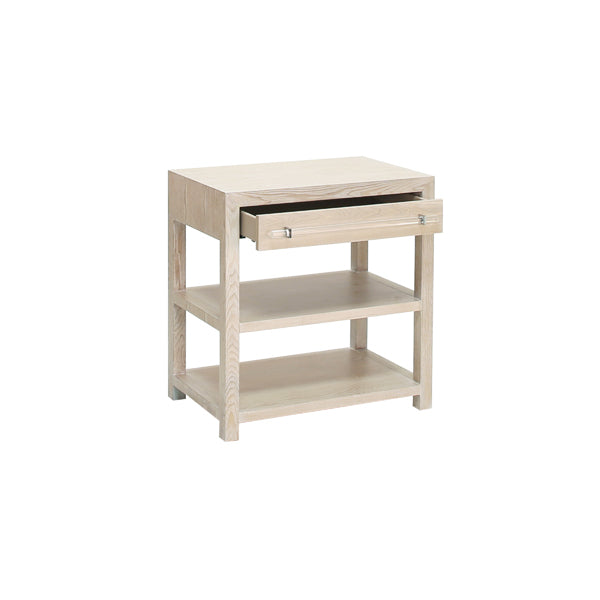 Side Tables Garbo - Side Table In Light Cerused Oak/Includes Brass & Nickel Hrdwr Options W Acrylic Rod