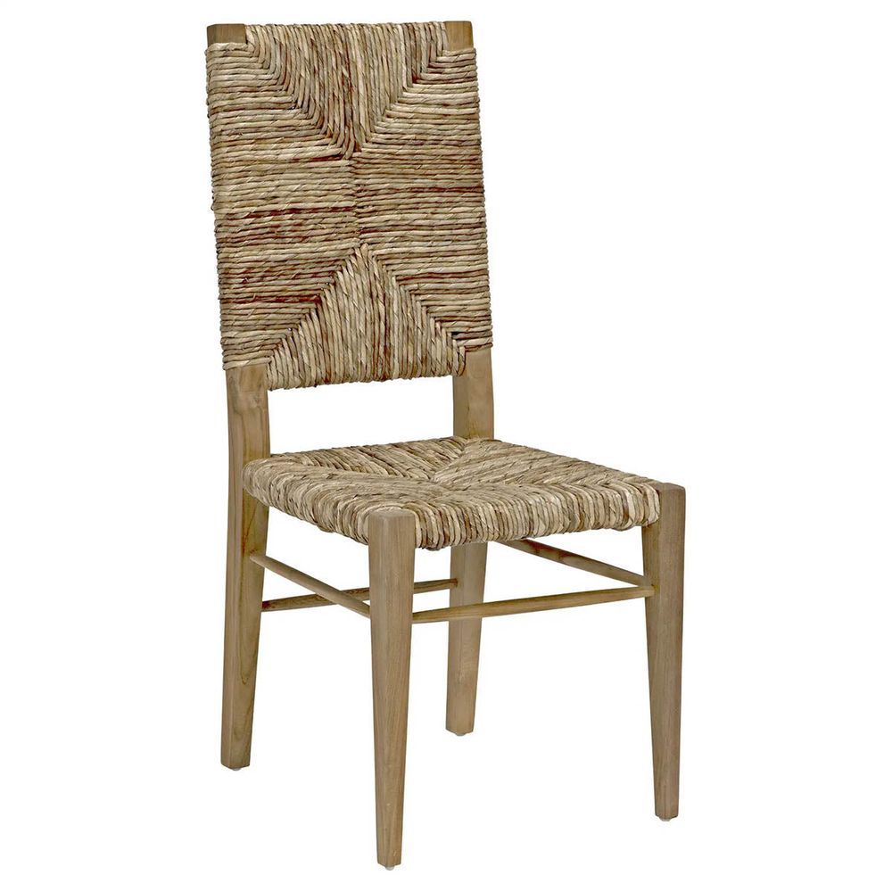 Additional view of Neva Side Chair with Woven Rush Seat in natural beige and light oak brown, featuring a armless frame.