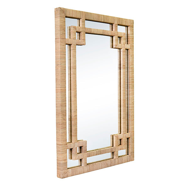 Mirrors Greek Key Design Mirror In Wrapped Natural Rattan