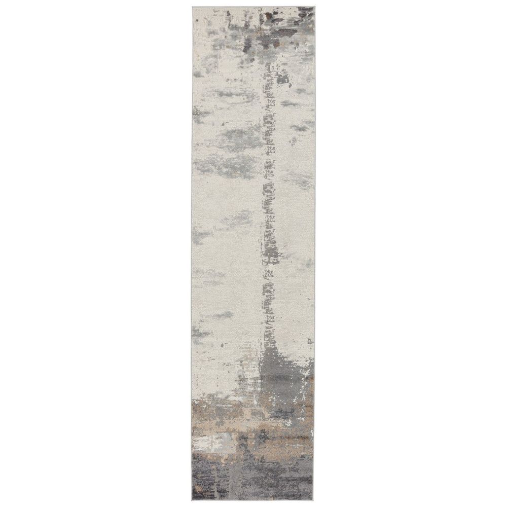 Merine Florence Abstract Gray/ Ivory Runner Rug (3'X12')