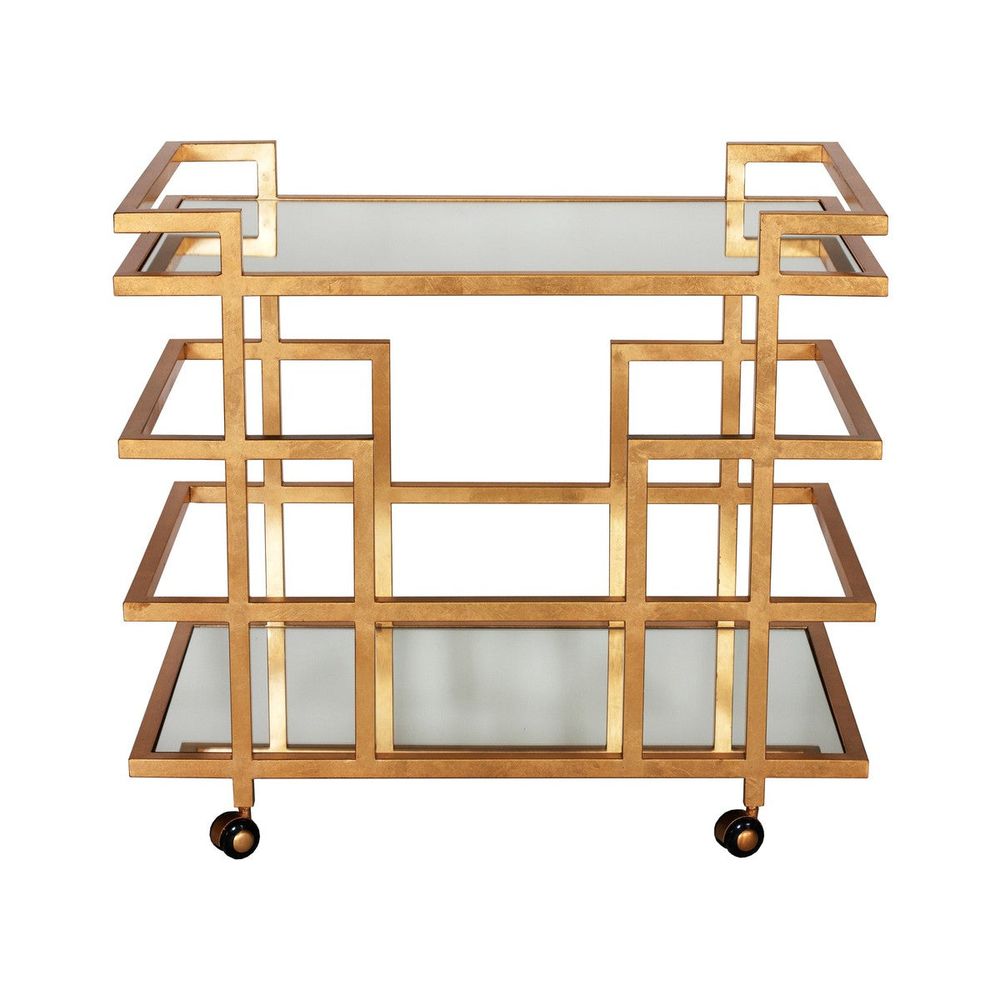 Bar Storage: Carts Ireland - Gold Leaf Bar Cart With Mirror Top
