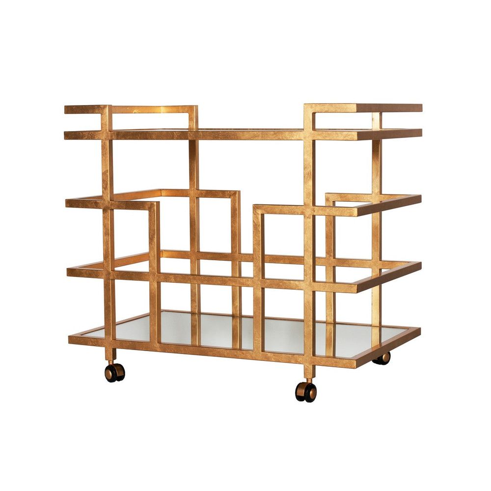 Bar Storage: Carts Ireland - Gold Leaf Bar Cart With Mirror Top