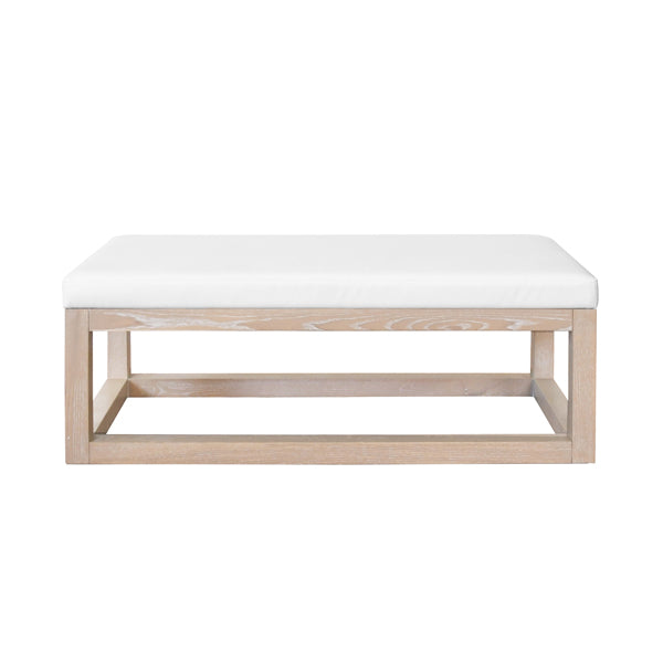 Benches Kenneth - Rectangle Bench With White Vinyl Upholstery And Modern Base In Light Cerused Oak