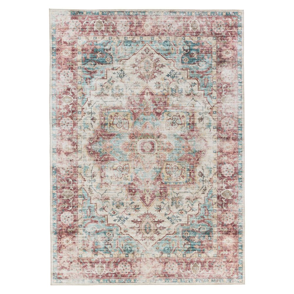 Merine Renvir Medallion Dark Red/ Teal Runner Rug (2'6"X8')