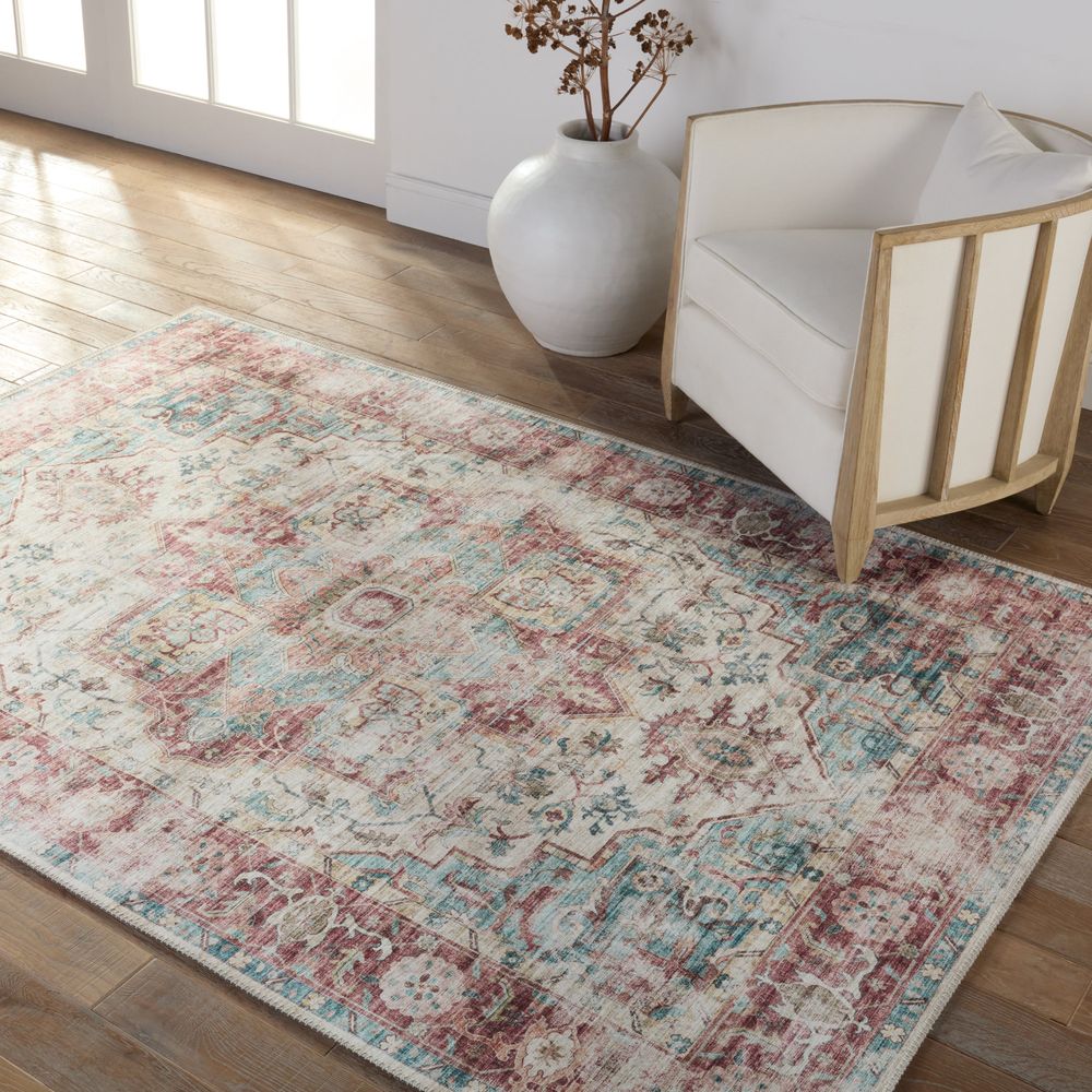 Merine Renvir Medallion Dark Red/ Teal Runner Rug (2'6"X8')