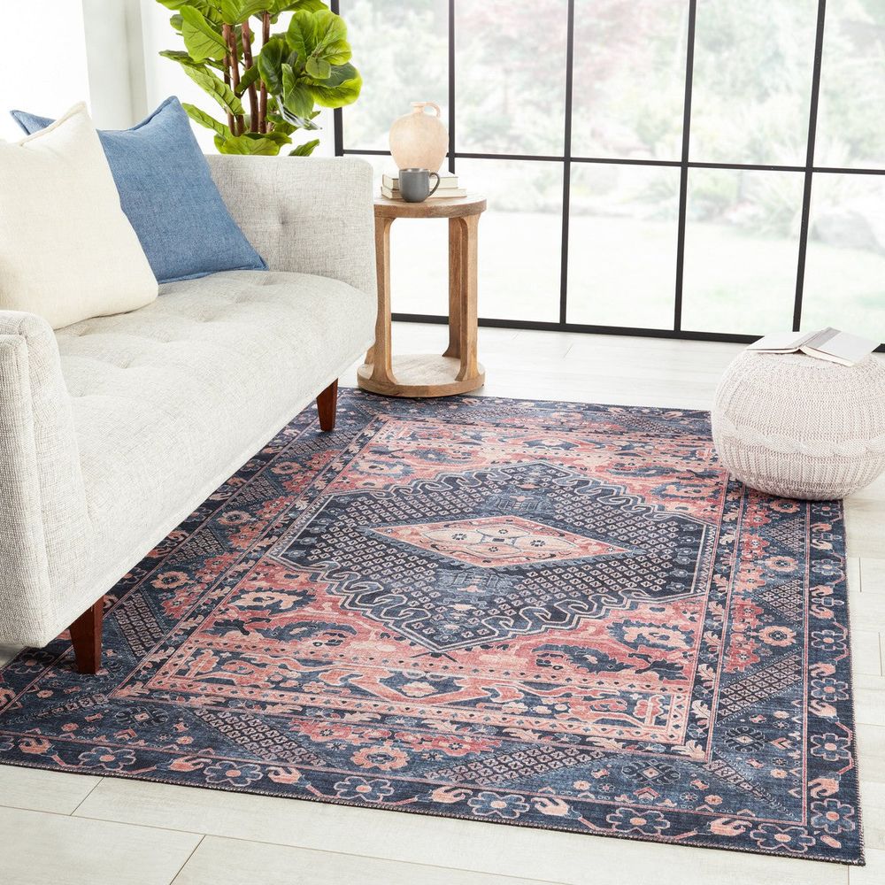Cypress Issa Medallion Dark Blue/ Pink Runner Rug (2'6"X8')