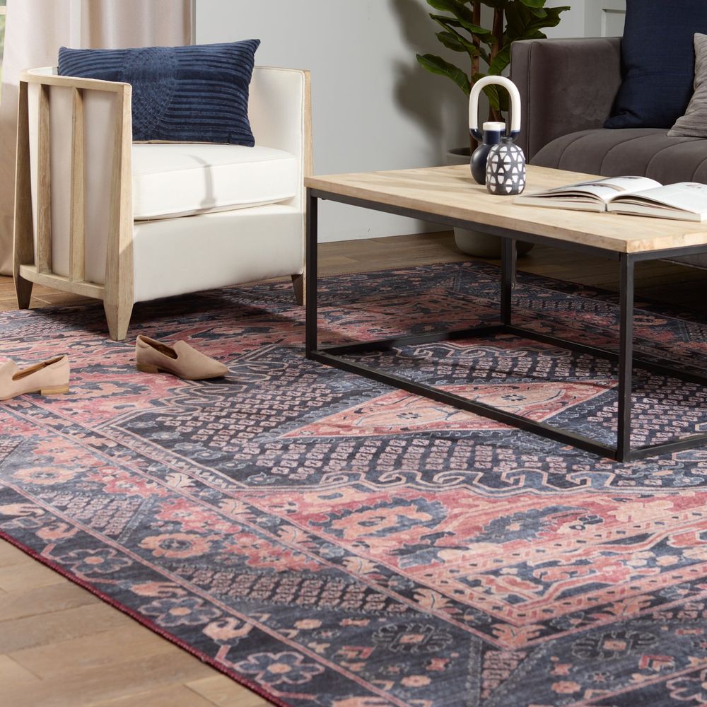 Cypress Issa Medallion Dark Blue/ Pink Runner Rug (2'6"X8')