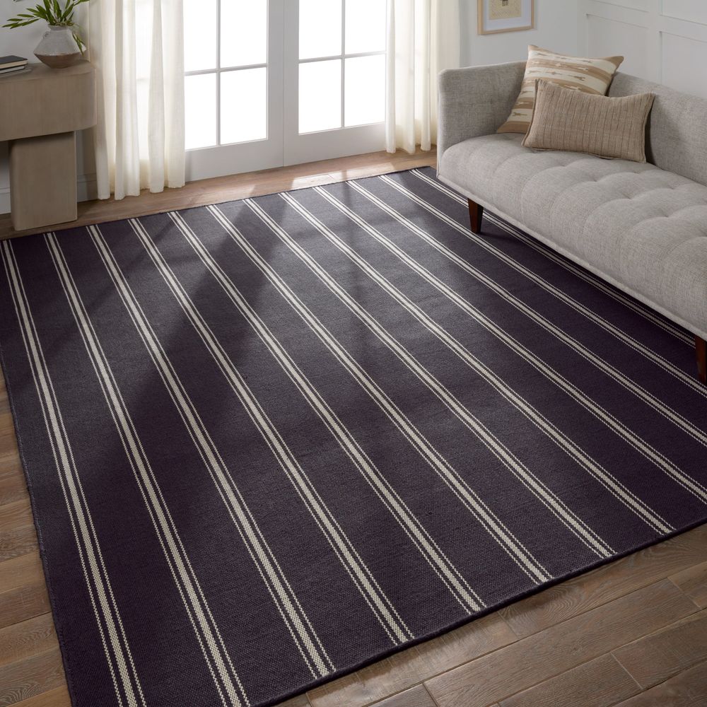 Cadence Butera Memento Handmade Striped Navy/ Ivory Runner Rug (3'X8')