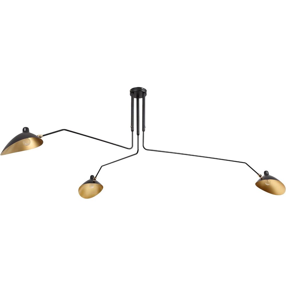Mid Century Three-Arm MCL-R3 Ceiling Lamp-France & Son-LBC016BLK-ChandeliersBlack-5-France and Son