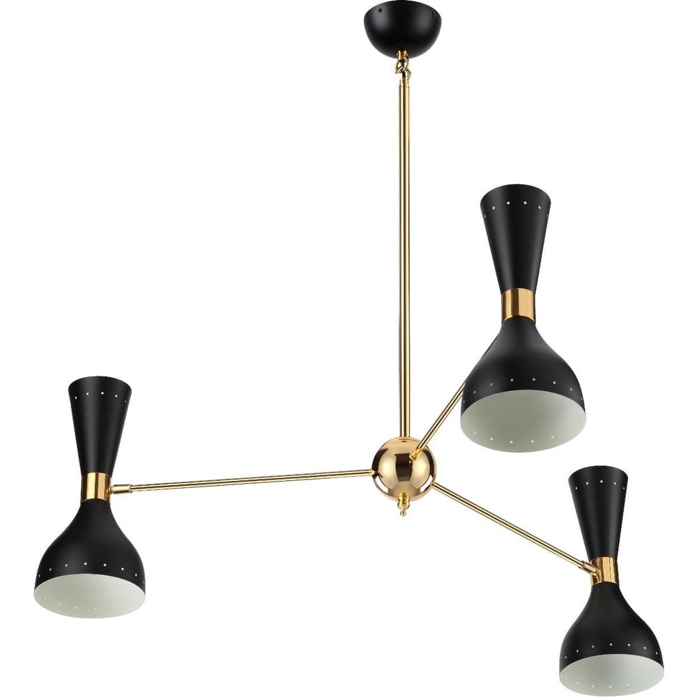 Mid Century Stilnovo Hourglass Chandelier - 3 Arm-France & Son-LBC1233BLK-ChandeliersBlack-1-France and Son