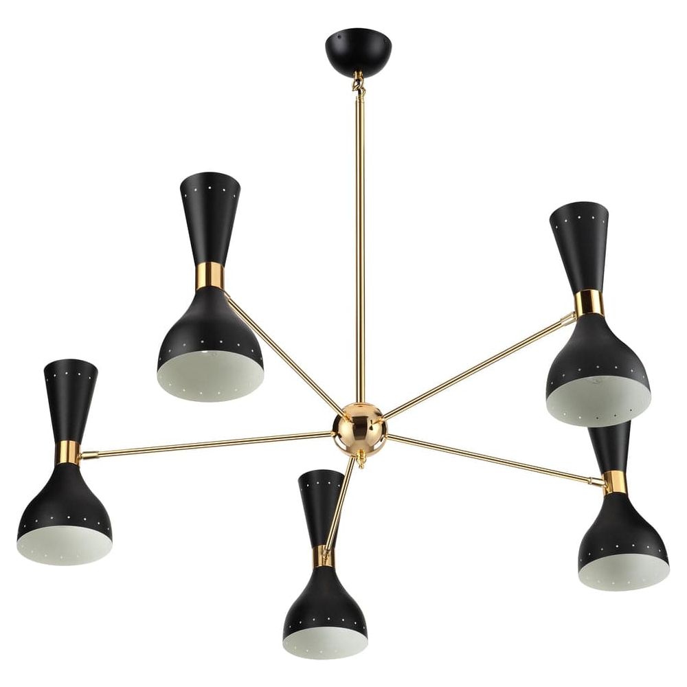 Mid Century Stilnovo Hourglass Chandelier - 5 Arm-France & Son-LBC1235BLK-ChandeliersBlack-2-France and Son