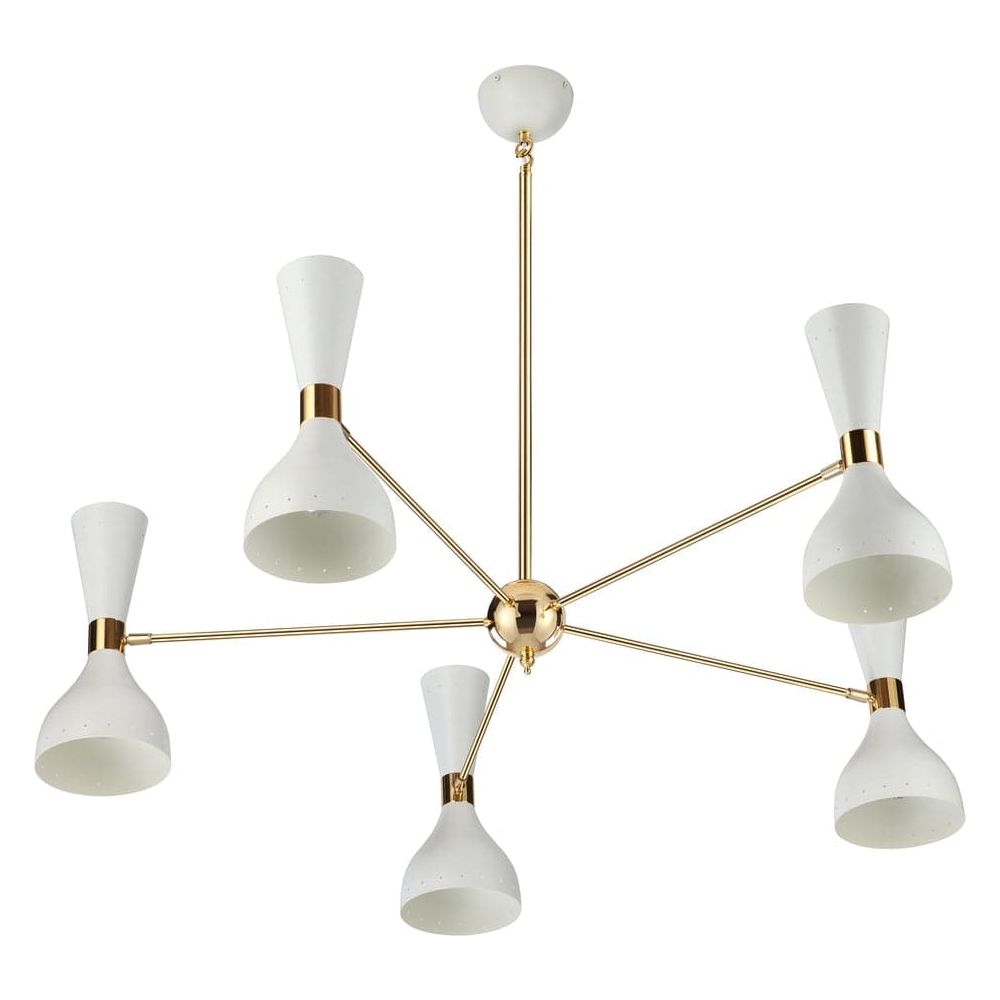 Mid Century Stilnovo Hourglass Chandelier - 5 Arm-France & Son-LBC1235WHT-ChandeliersWhite-1-France and Son
