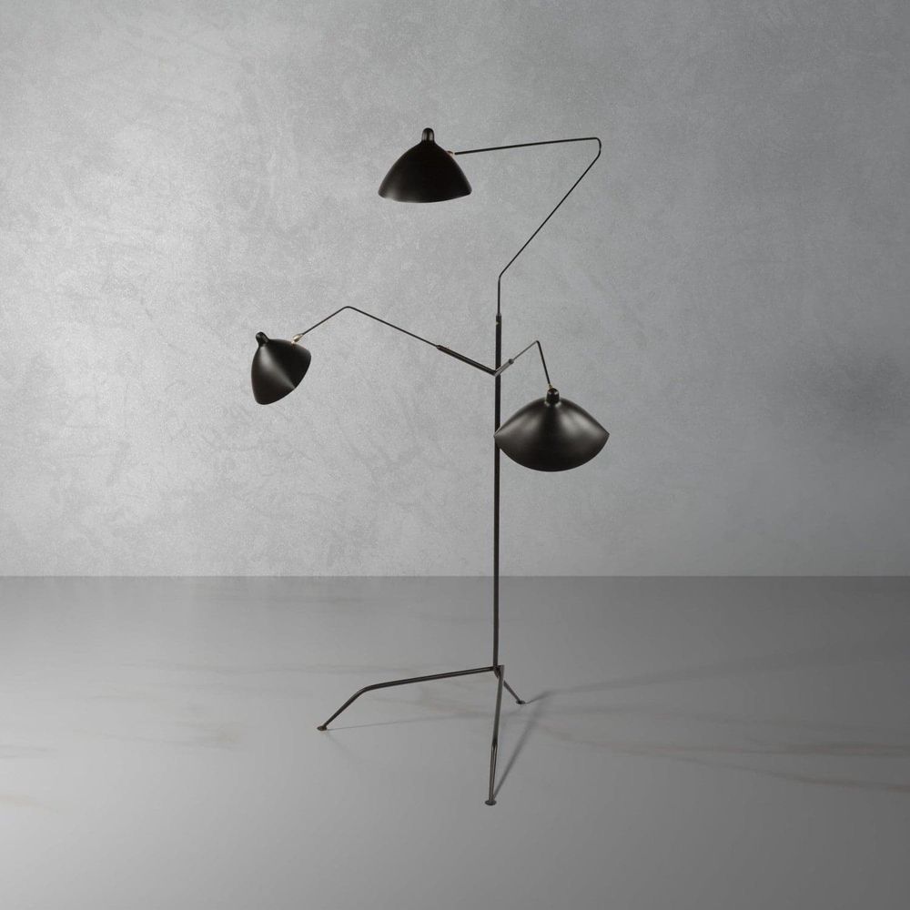 Mid Century Mouille Three-Arm Standing Floor Lamp-France & Son-LBF023BLK-Floor Lamps-1-France and Son