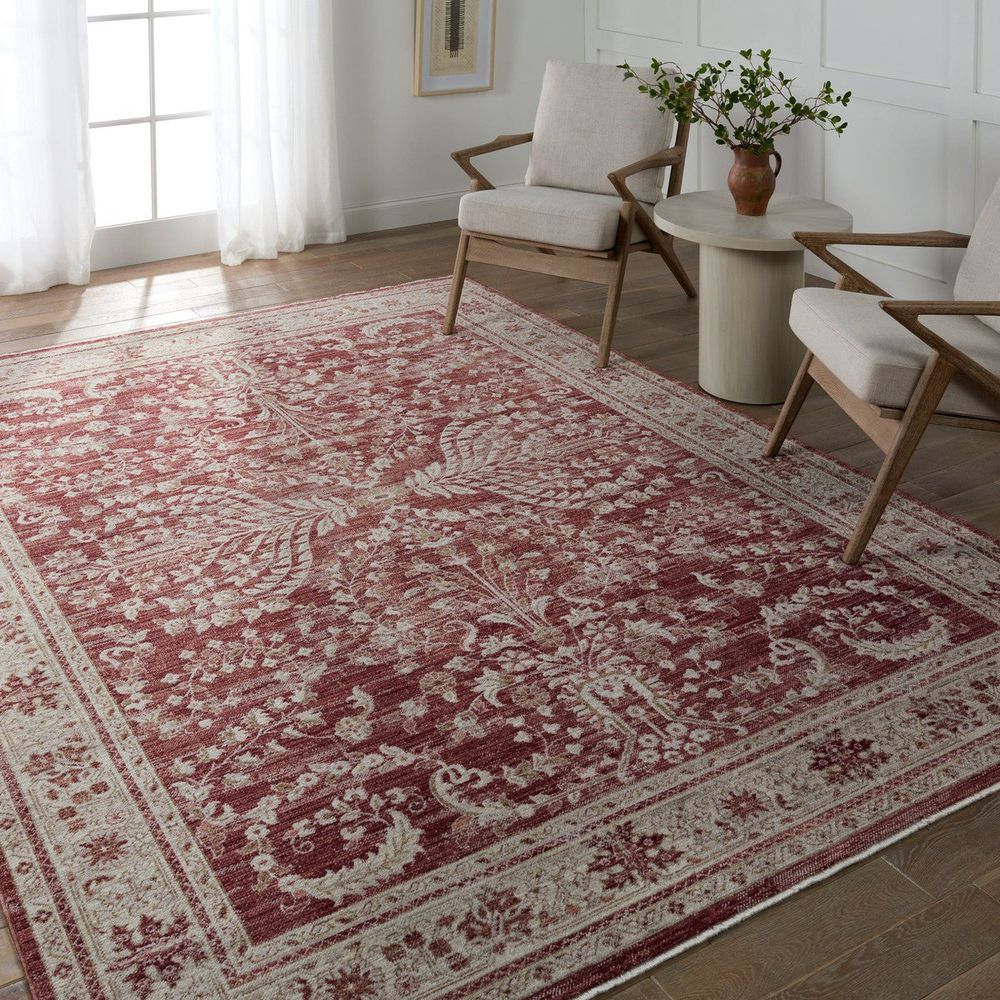 Merine Catherine Floral Red/ Light Gray Runner Rug (2'6"X8')