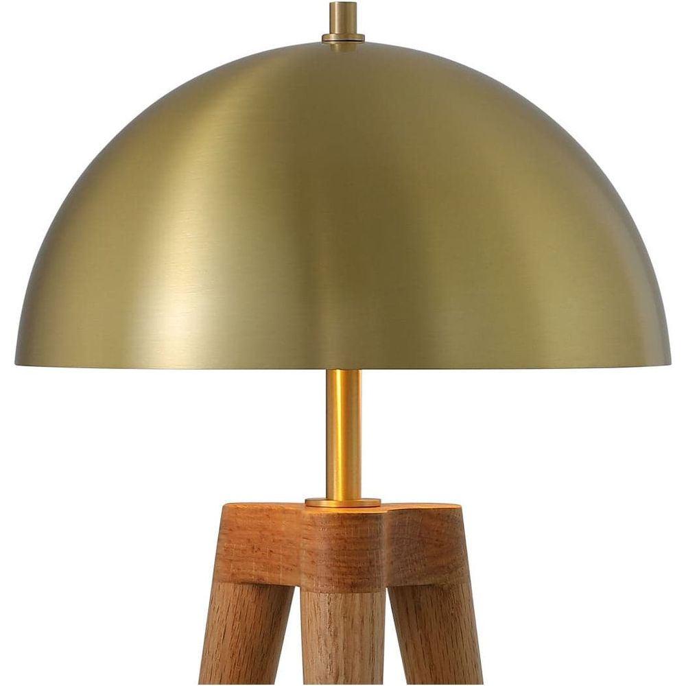 Brass Dome Table Lamp with Wooden Tripod Base-France & Son-LM1601TBRS-Table Lamps-2-France and Son