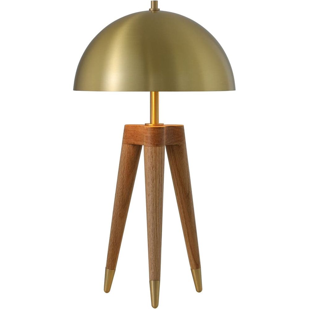 Brass Dome Table Lamp with Wooden Tripod Base-France & Son-LM1601TBRS-Table Lamps-1-France and Son