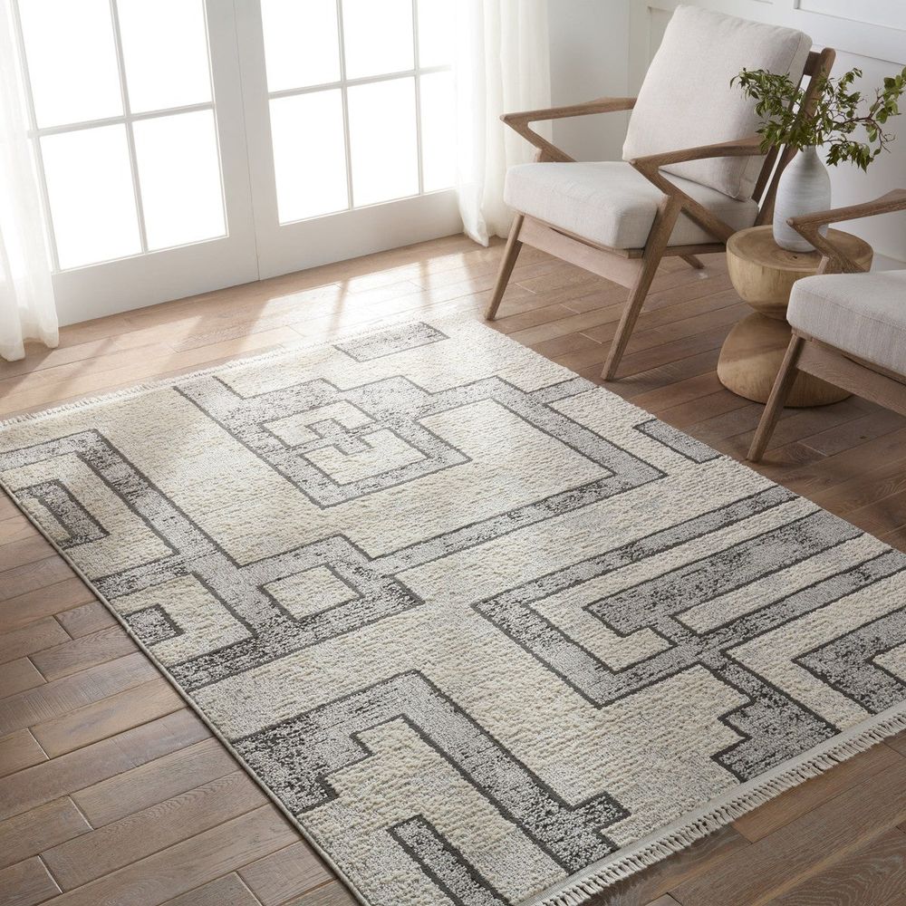 Chalet Geometric Gray/ Cream Runner Rug (3'X8')