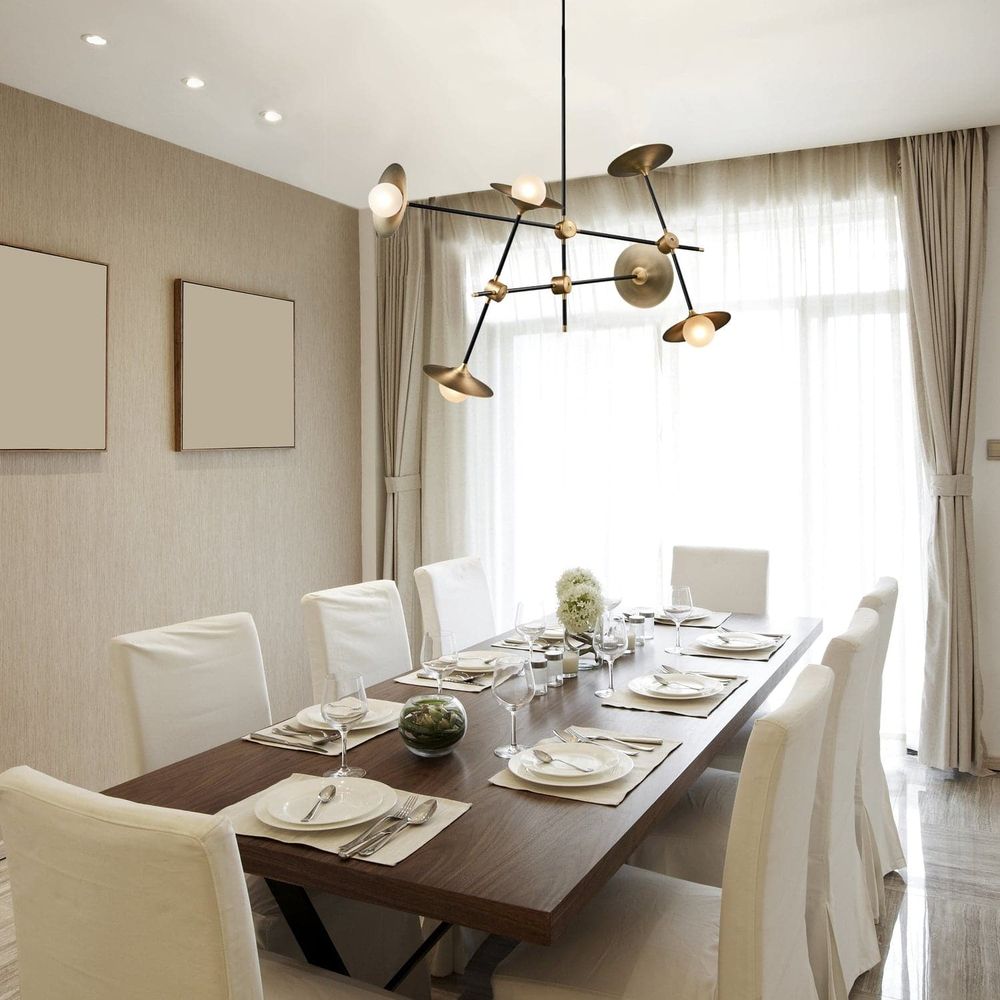 Modern Collared Baton Chandelier - Large-France & Son-LM3596PBLKBRS-Chandeliers-2-France and Son