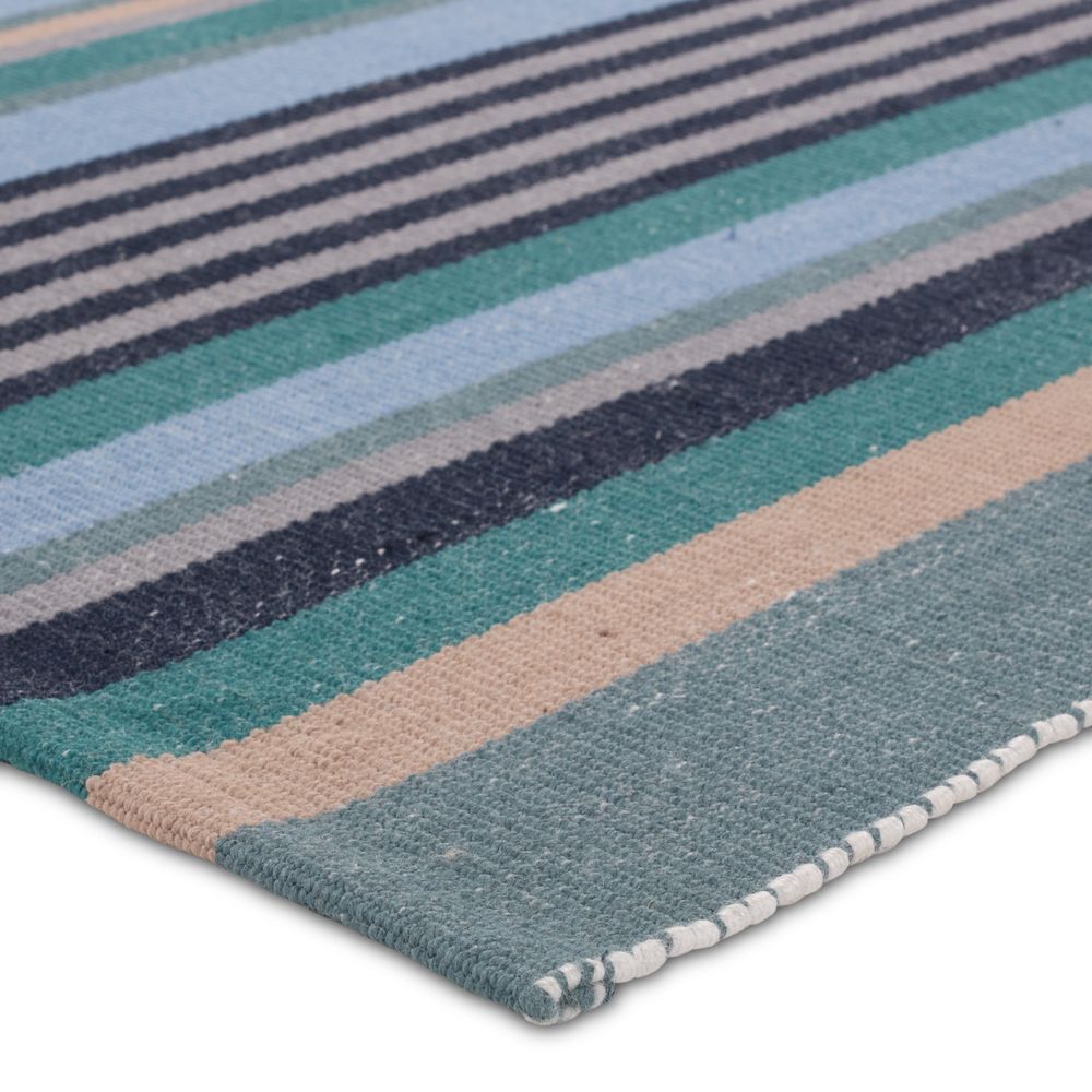 Merine Enzo Handmade Striped Teal/Blue Runner Rug (3'X8')