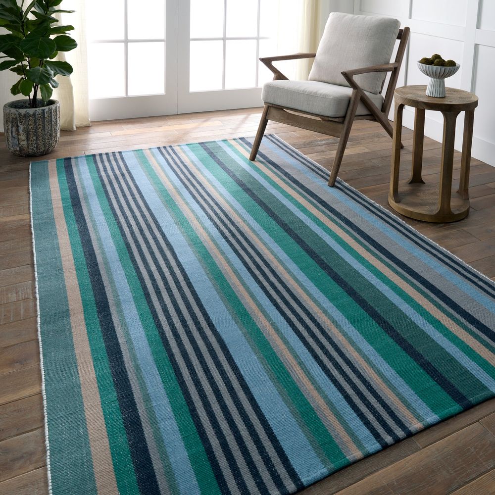 Merine Enzo Handmade Striped Teal/Blue Runner Rug (3'X8')