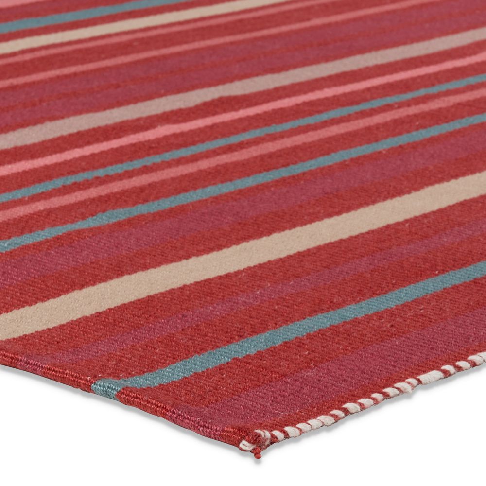 Merine Virame Handmade Striped Red/Blue Runner Rug (3'X8')
