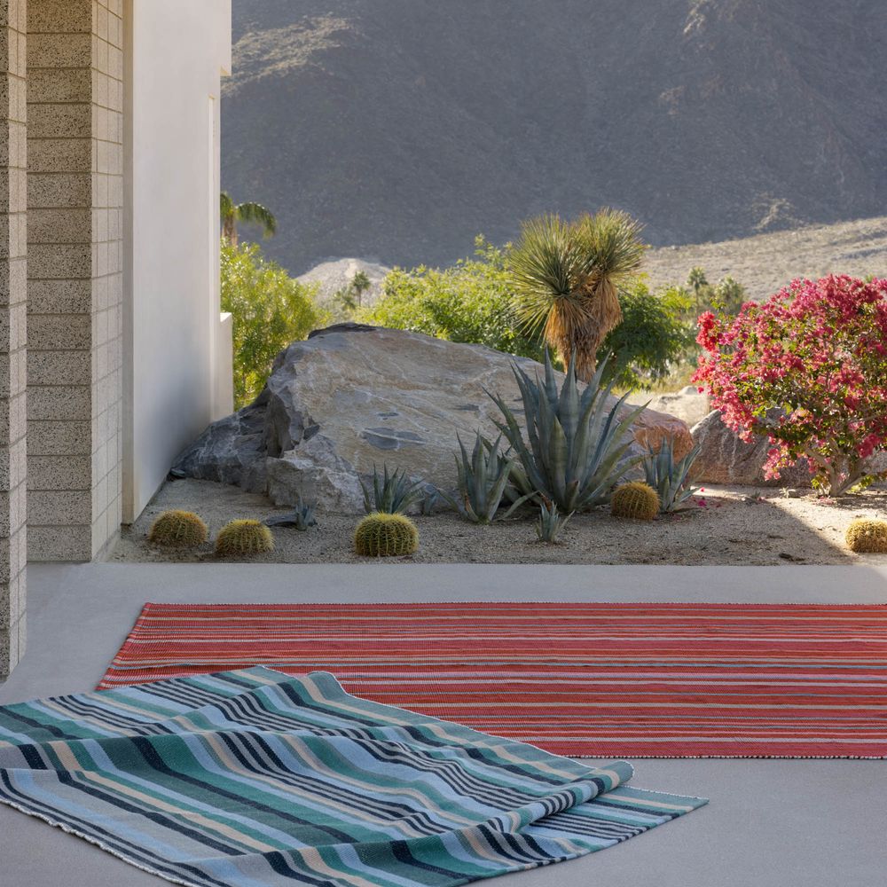 Merine Virame Handmade Striped Red/Blue Runner Rug (3'X8')