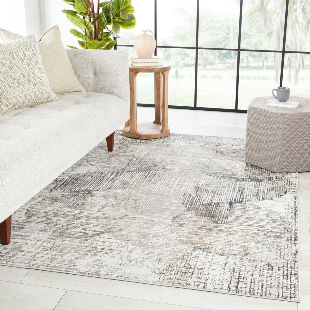 Merine Lazaro Abstract Gray/ Gold Runner Rug (2'6"X10')
