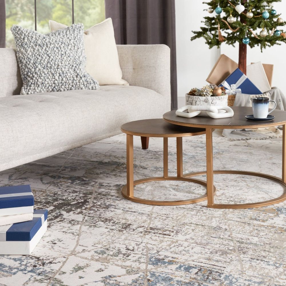 Merine Aracelia Trellis Gray/ Light Blue Runner Rug (2'6"X10')