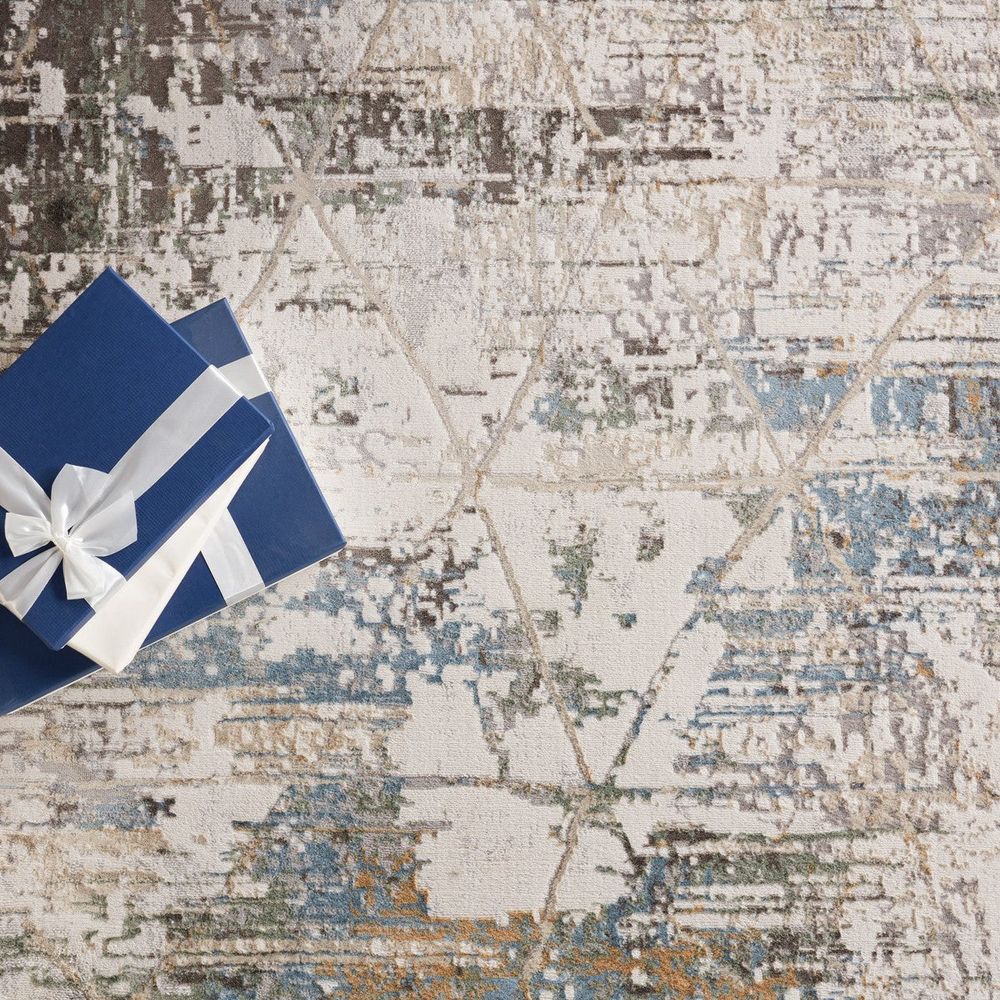 Merine Aracelia Trellis Gray/ Light Blue Runner Rug (2'6"X10')