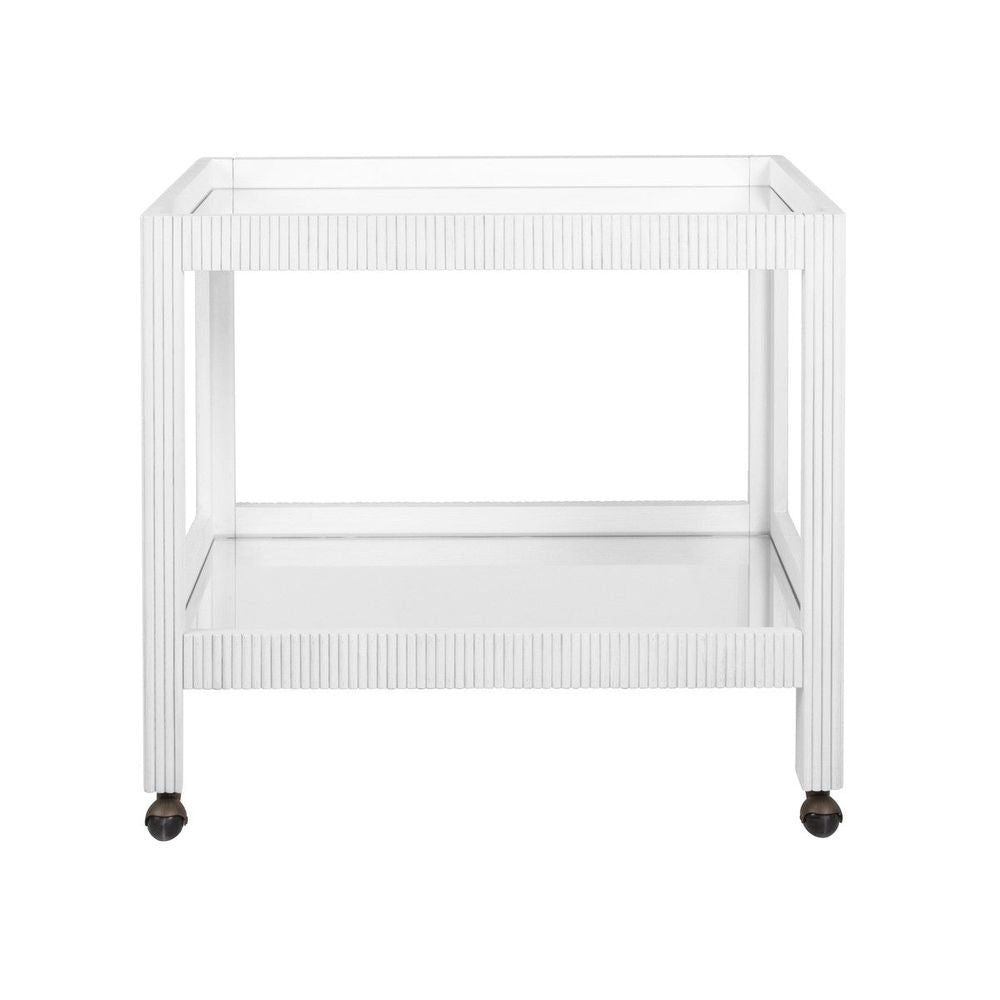 Bar Storage: Carts Otis - Fluted Bar Cart In White Washed Oak