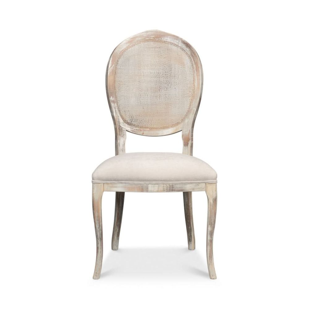 Oval Cane Back Side Chair, shown in cream and beige with wood, cane, and armless side chair.
