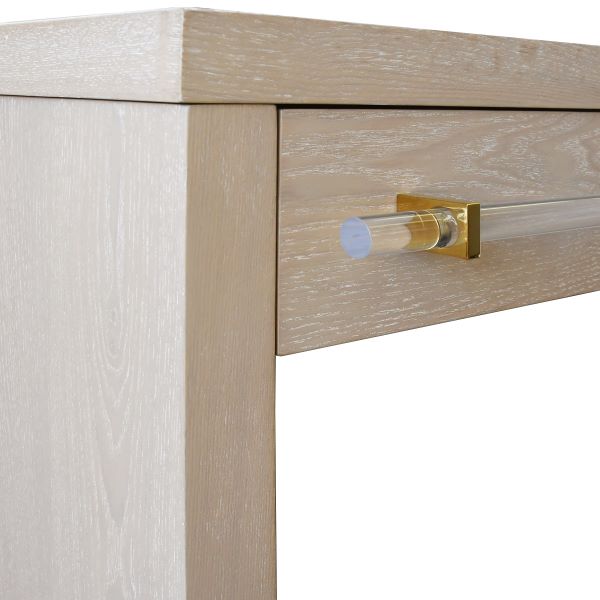 Desks Ralph - Waterfall Two Drawer Desk In Glossy White/Includes Brass & Nickel Hrdwr Options W Acrylic Rod