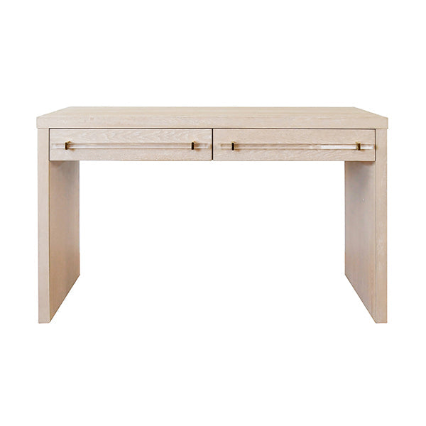 Desks Ralph - Waterfall Two Drawer Desk In Glossy White/Includes Brass & Nickel Hrdwr Options W Acrylic Rod