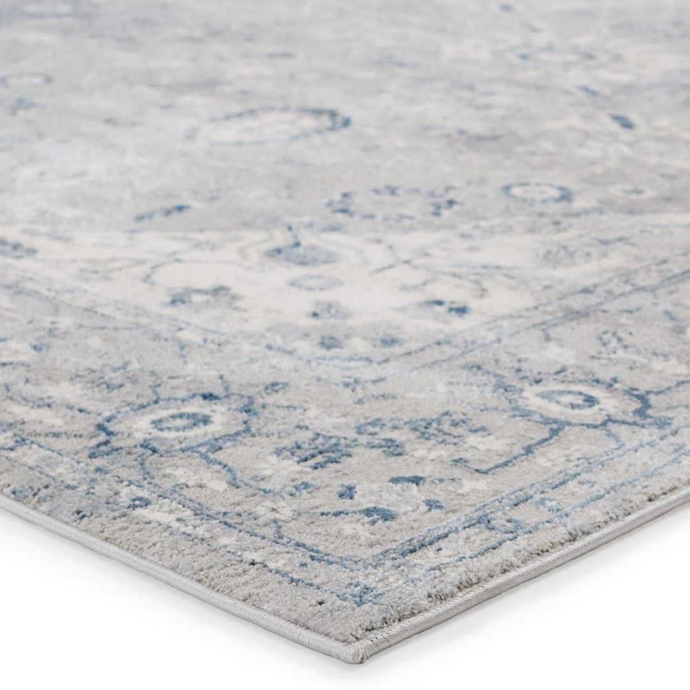 Merine Indigo Medallion Light Gray/ Dark Blue Runner Rug (3'X8')