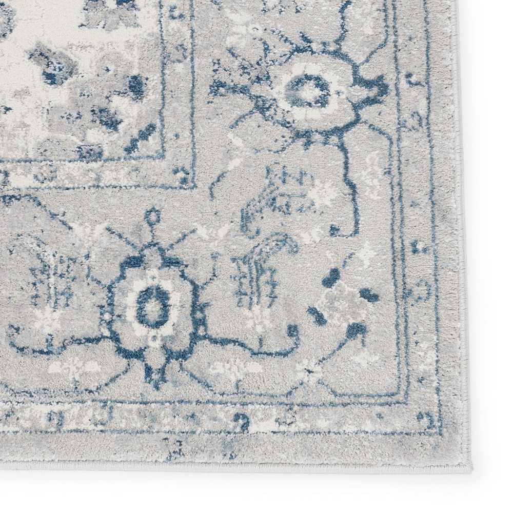 Merine Indigo Medallion Light Gray/ Dark Blue Runner Rug (3'X8')