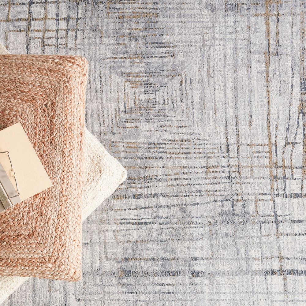 Merine Tayret Abstract Gray/ Gold Runner Rug (3'X8')